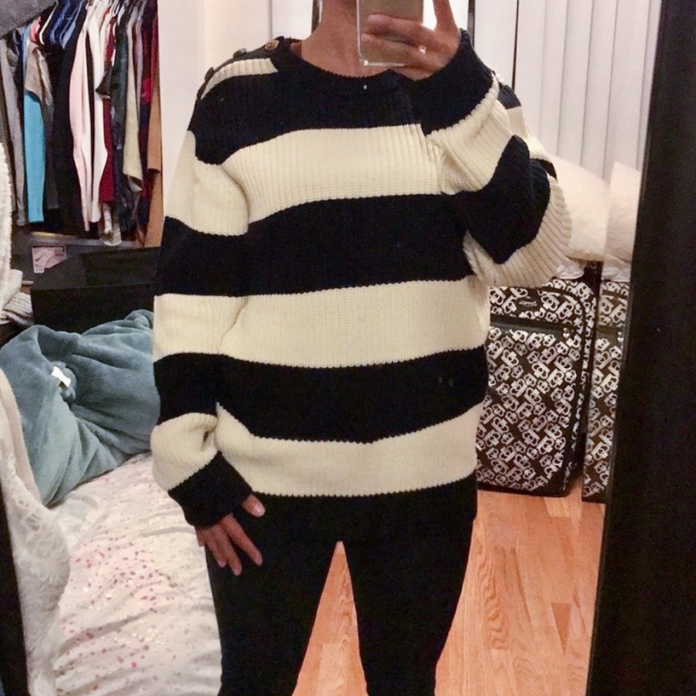 Scotch & Soda color block striped chunky heavy knit crewneck oversized sweater - Picture 14 of 15